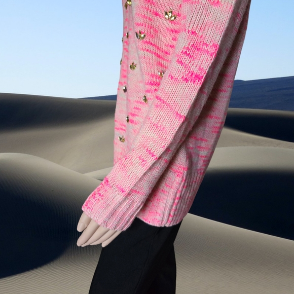 Tristan Women's Bubblegum Pink Gemstone Embellished Wool/Mohair Knit Sweater - Picture 11 of 16